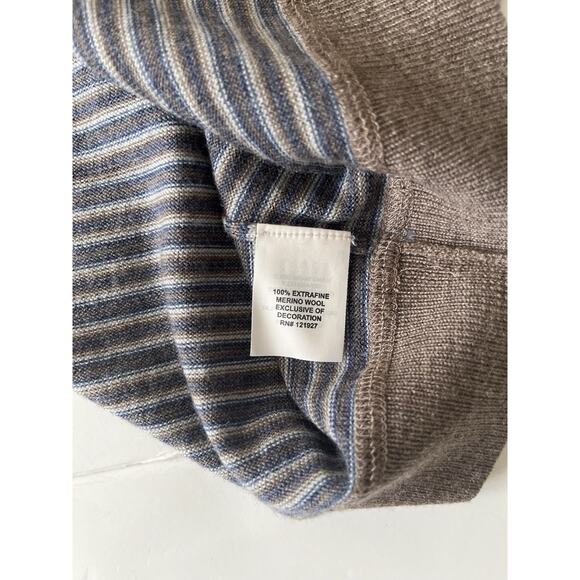 Johnnie O Virgil Merino Wool Sweater Men L Brown Striped Extra Fine Merino Wool - Picture 6 of 8